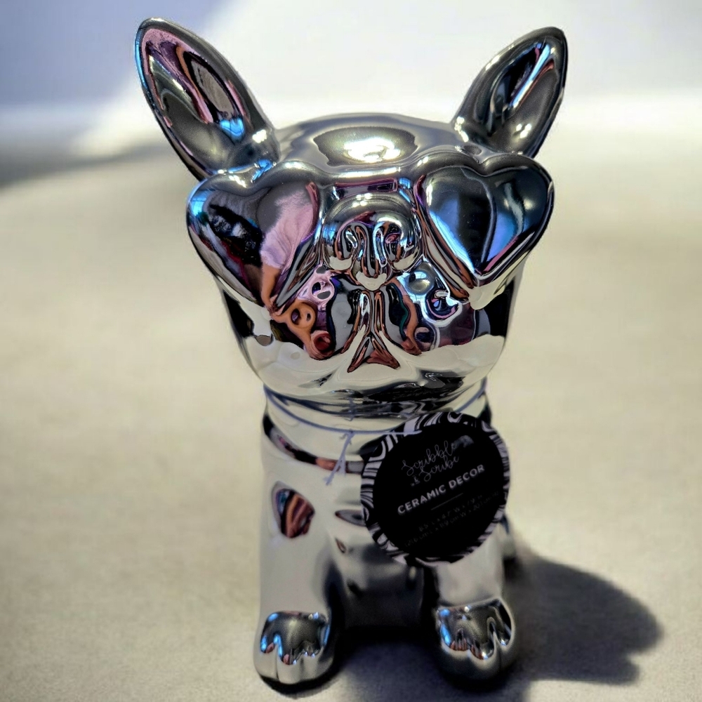 French Bulldog Ceramic Silver Electroplated Figurine 8.5"Lx4.7"Wx7.9"H NWT